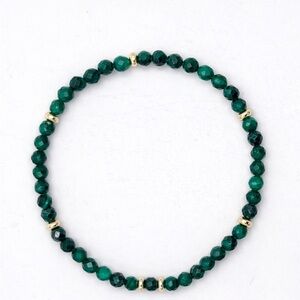 Malachite Stretch Bracelet Handmade Gold Tone Accents